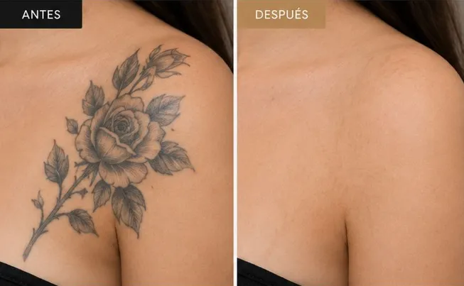 Resultado antes y después de Eliminación Láser de Tatuajes en SkinClinic Madrid