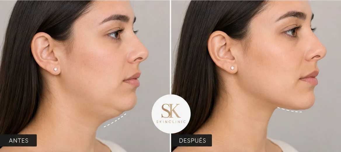 Resultado antes y después de Lipólisis Papada en SkinClinic Madrid